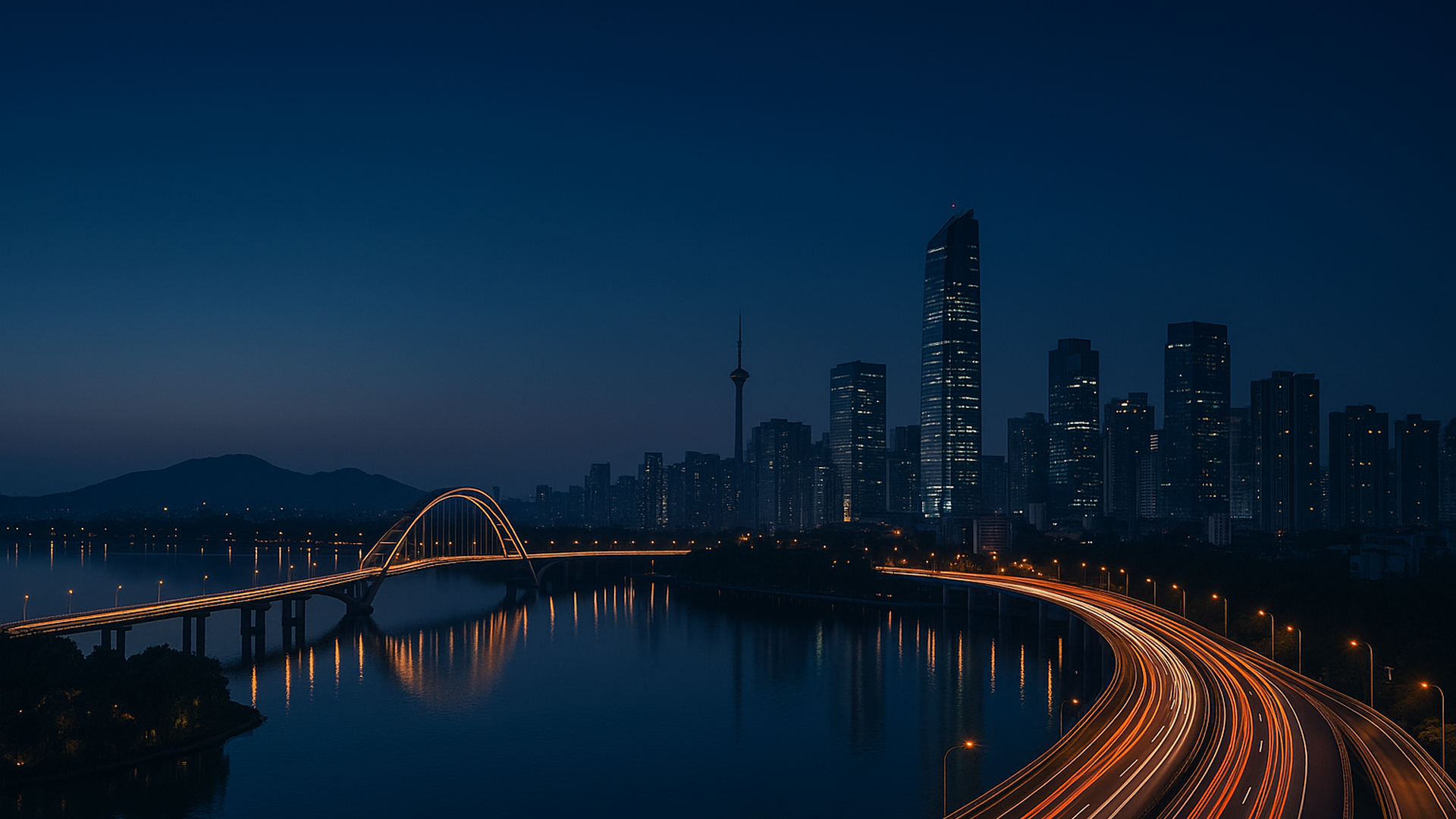 徐州城市工程夜景，桥梁与车流